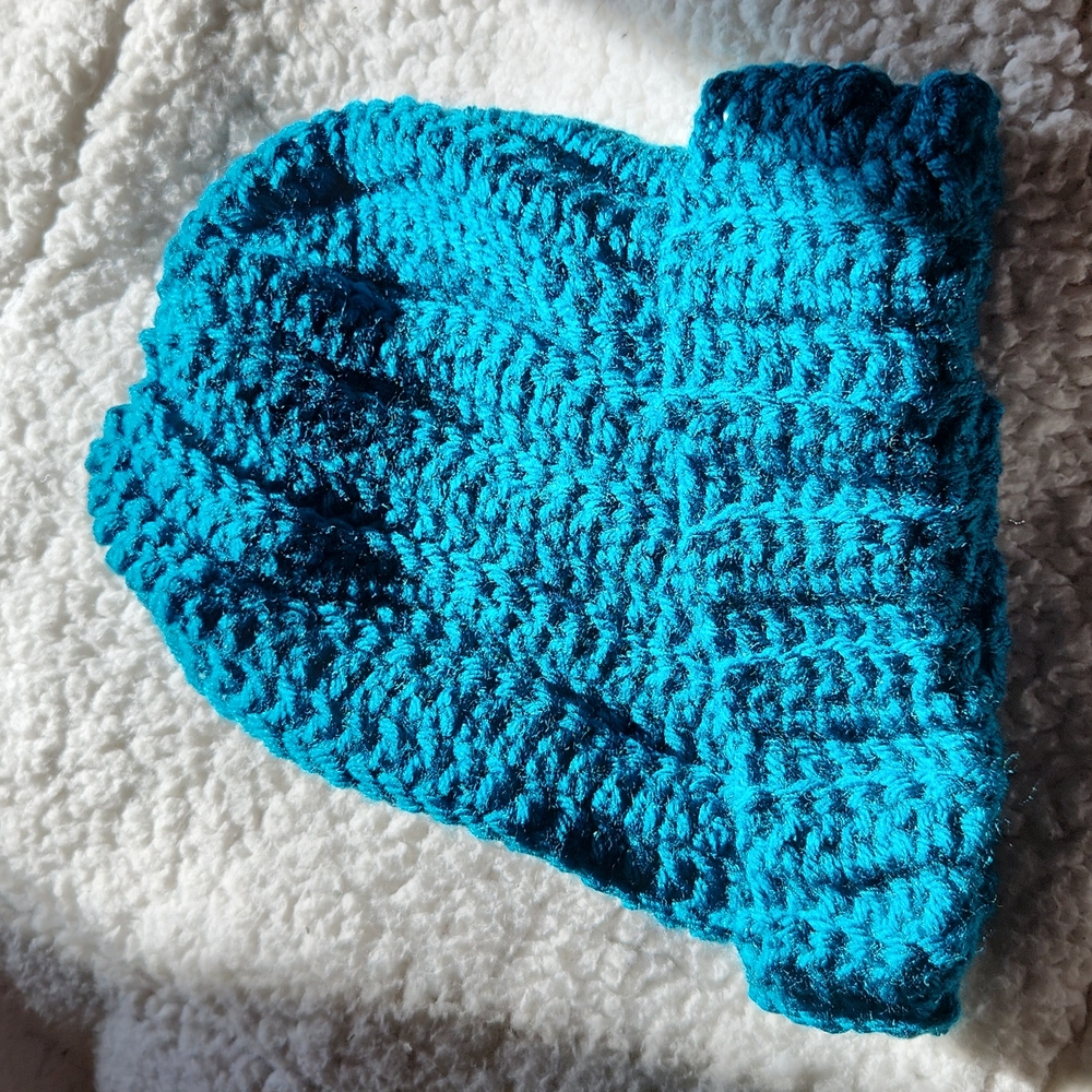 OOAK handmade teal beanie cap hat New